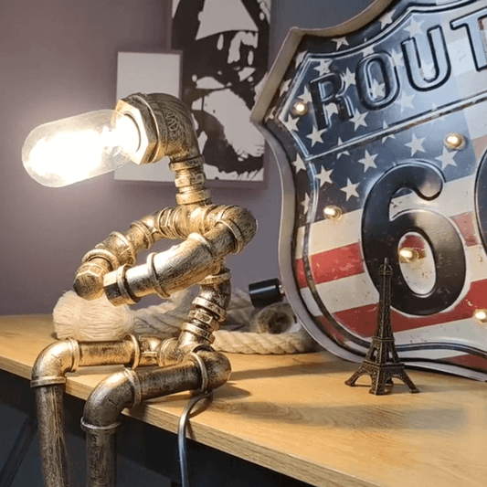 Steampunk Pipe Robot Lamp